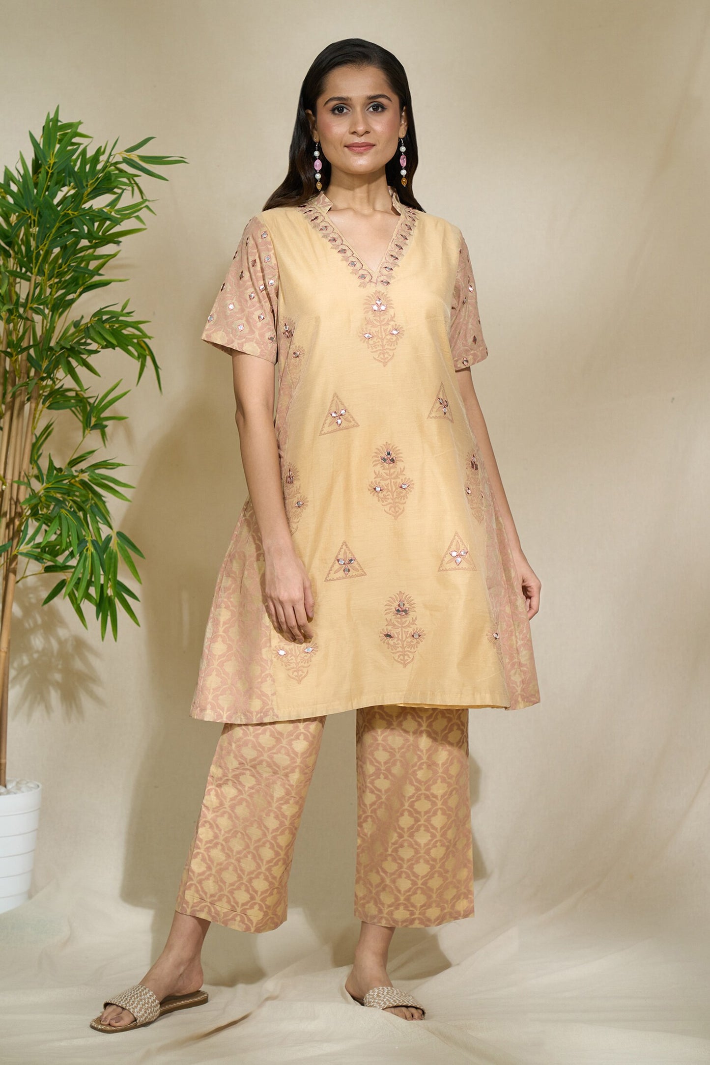 BEIGE MULTIPRINT MIRROR TUNIC