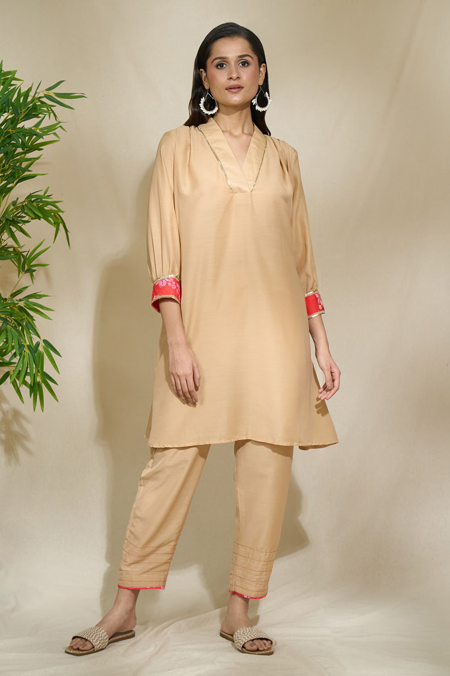 BEIGE RED TUNIC SET