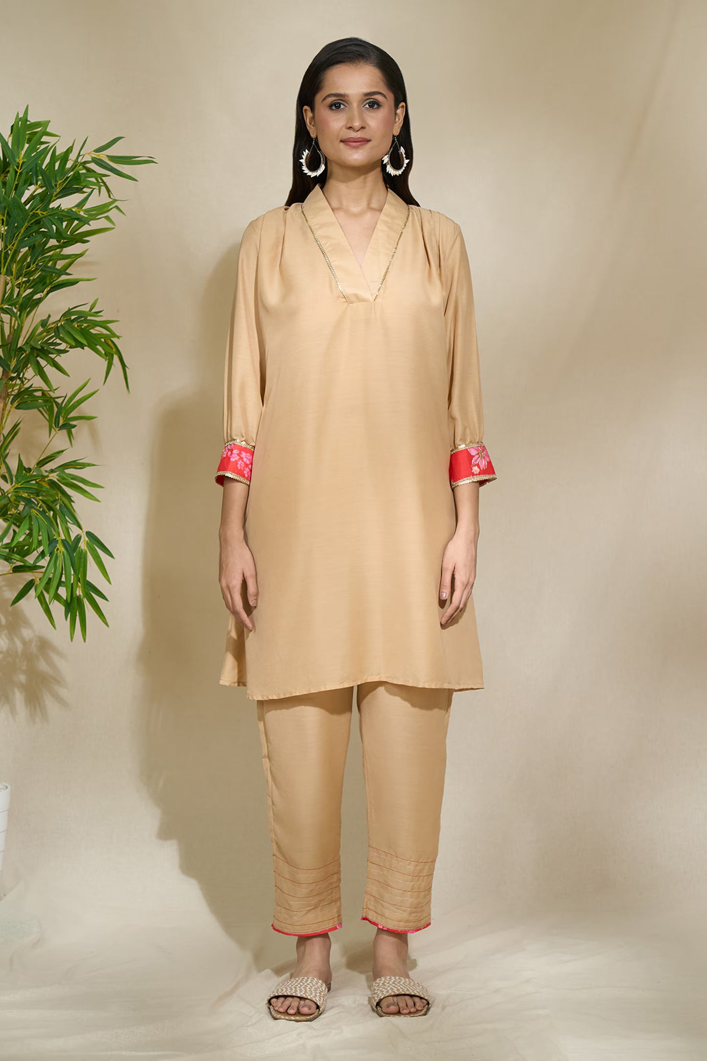 BEIGE RED TUNIC SET