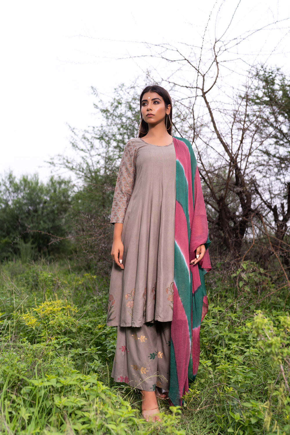 GREY ANARKALI SET