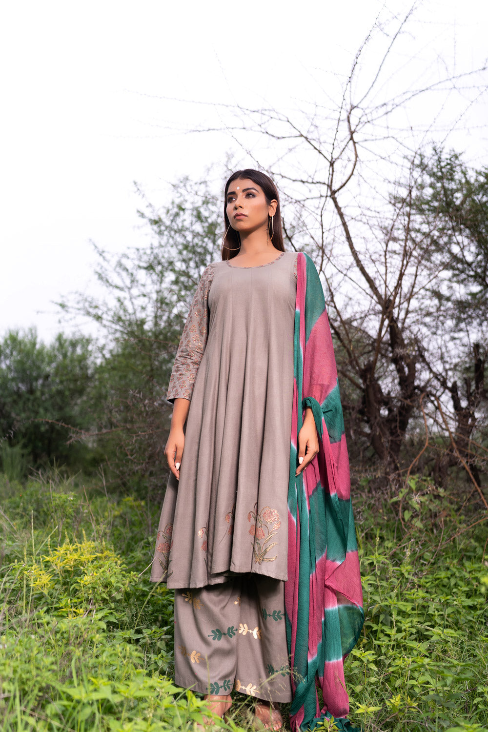 GREY ANARKALI SET