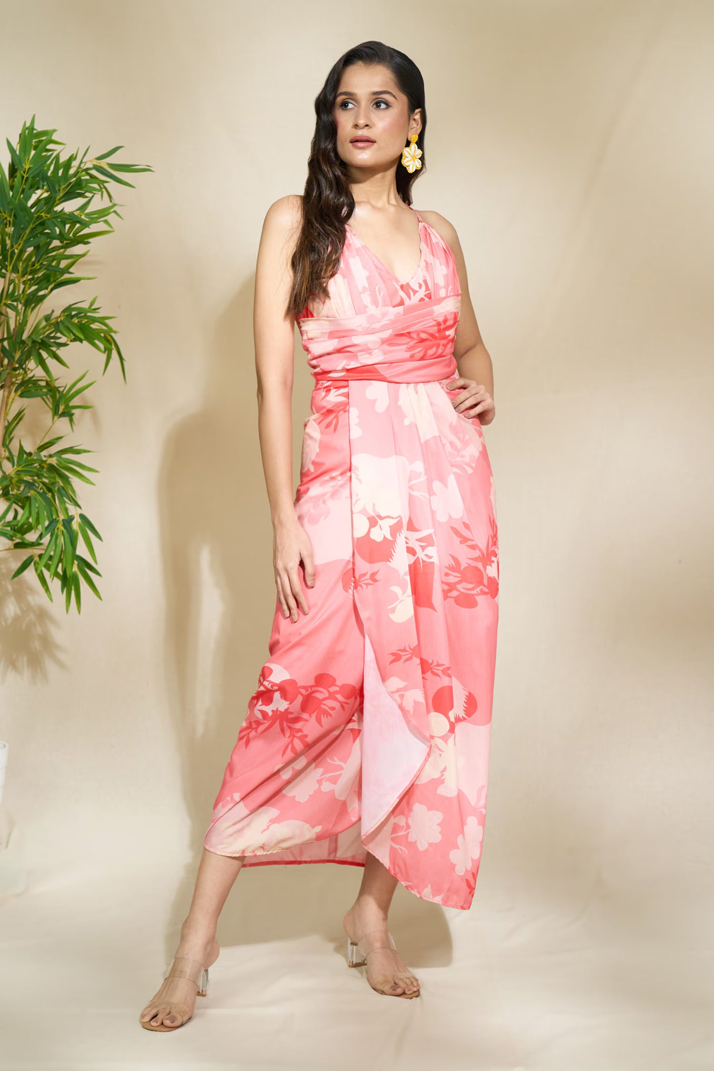 PEACH DRAPE DRESS