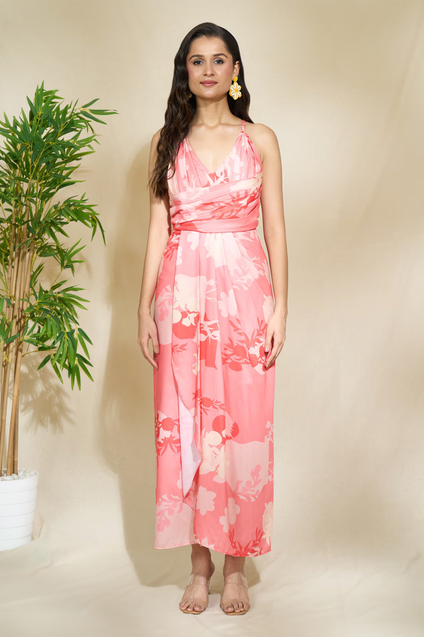 PEACH DRAPE DRESS
