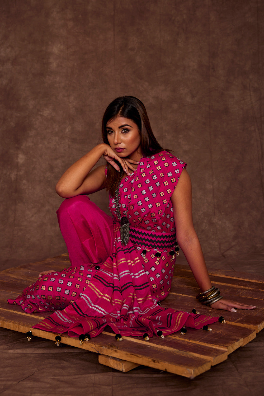 FUSCIA DRAPE SAREE