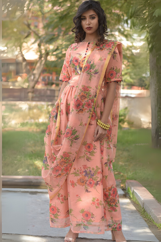 PEACH DRAPE DRESS