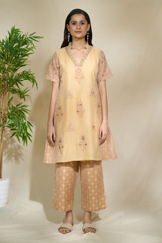 BEIGE MULTIPRINT MIRROR TUNIC