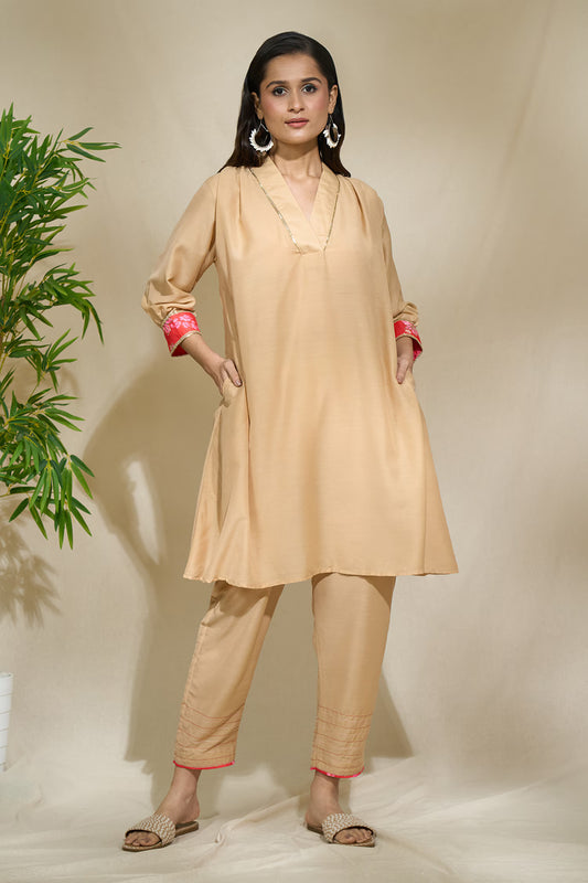 BEIGE RED TUNIC SET