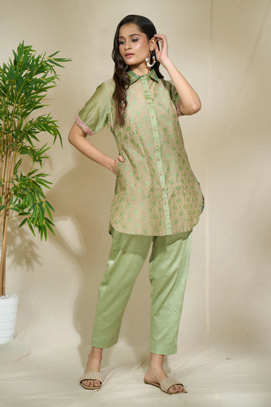 GREEN MULTIPRINT MIRROR SHIRT