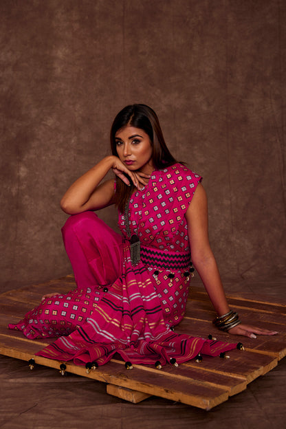 FUSCIA DRAPE SAREE